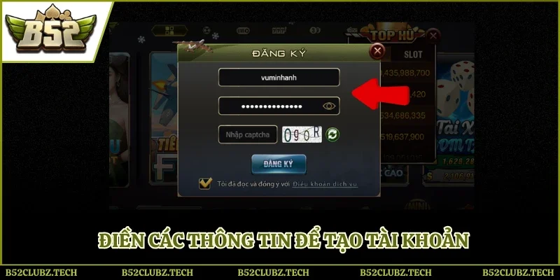 Điền các thông tin để tạo tài khoản
